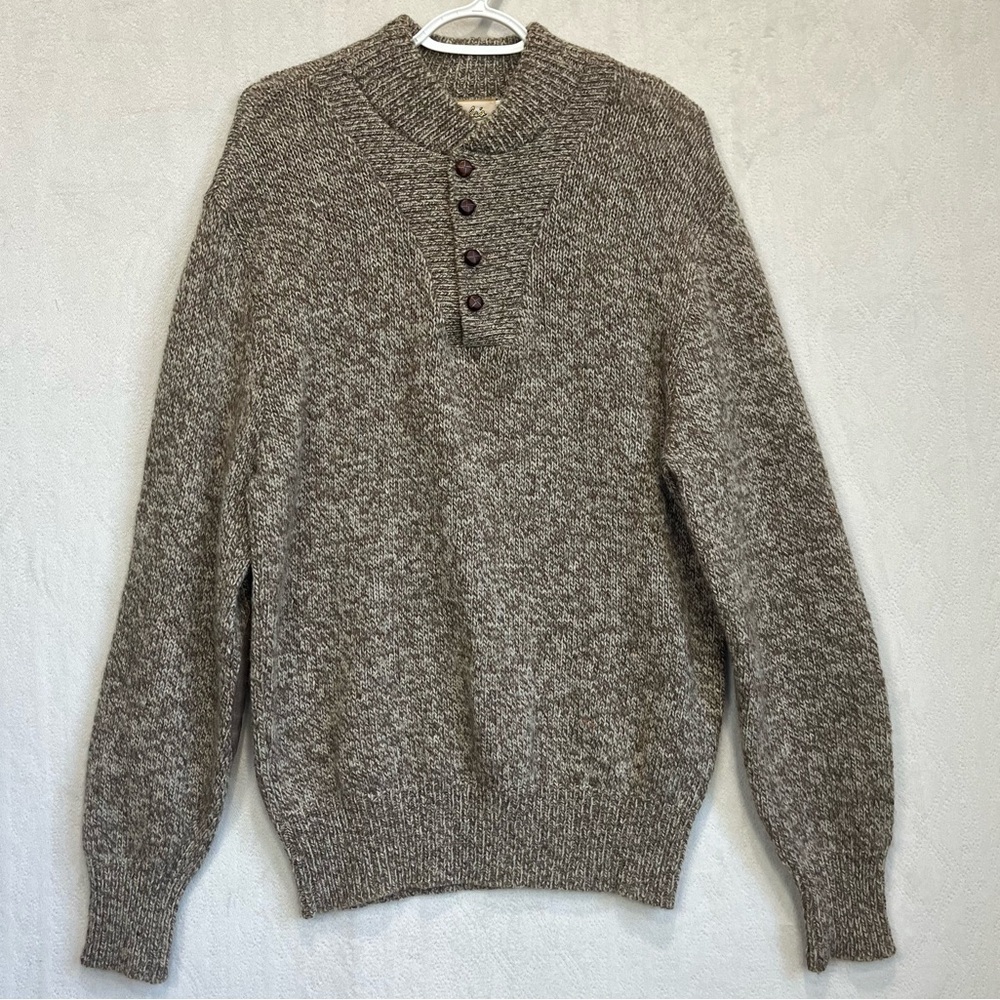 Vintage Cabela's Classic Ragg Wool Henley Sweater Sz L Elbow Patches